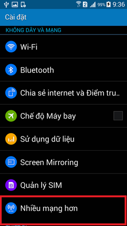 cài đặt chế độ mạng 3g